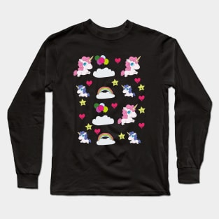 Cute unicorns, clouds, stars and hearts Long Sleeve T-Shirt